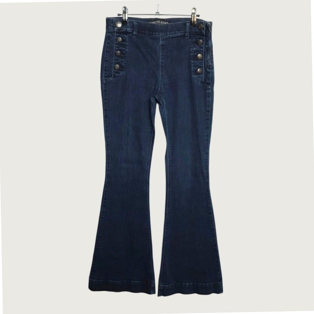 Express Bell Flare Jeans Womens 10R Dark Wash Excellent Sailor Crest Button